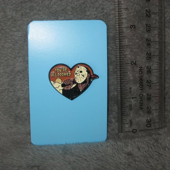 Horror Movie Friday the 13th Jason Vorhees Doomed Metal Enamel Pin 251021A2 - Picture 2 of 6